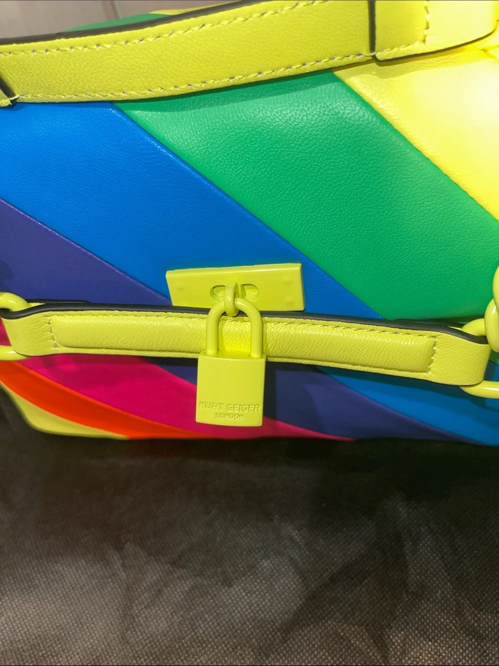 Kurt Geiger London Brixton Lock Multi Color Shoulder Leather Bag Neon Chain NWT - Picture 7 of 12